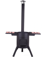 Очаг "Премиум" с двойными стенками и с чугунной дверцей для казанов на 12 литров (со столиками)