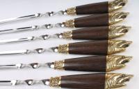 Набор шампуров с декоративным литьем и дер. ручкой "Акула" (6 шт)