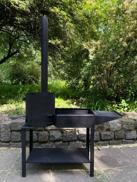 Мангал совмещенный 2в1 с печью под казан на 8-10 литров, с боковым столиком (диам.340мм)