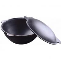 Казан узбекский чугунный 8л круглое дно с крышкой САДЖ-сковородой