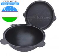 Казан узбекский чугунный 8л плоское дно с крышкой-сковородой