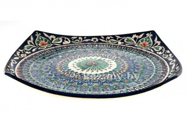 Блюдо для десертов малое "Риштан" 20х20см. Узбекская посуда
