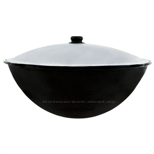 Казан узбекский чугунный 22л круглое дно с алюминиевой крышкой