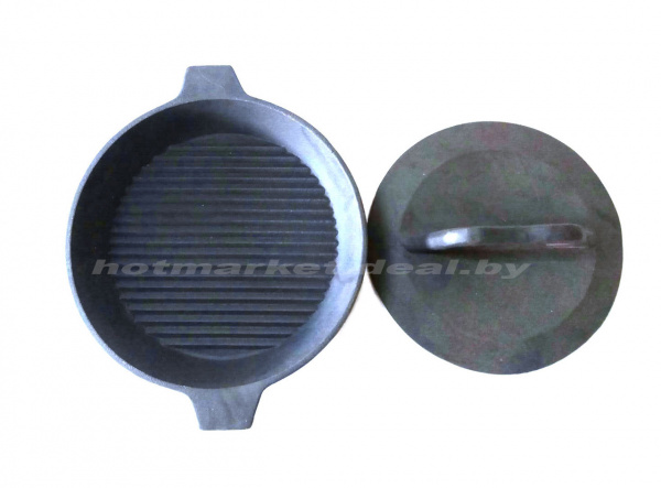 Сковорода гриль чугунная с прессом, д.290 мм