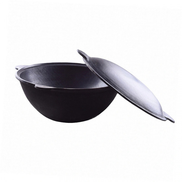 Казан узбекский чугунный 8л круглое дно с крышкой САДЖ-сковородой