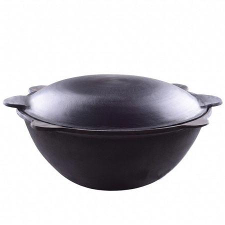 Казан узбекский чугунный 8л круглое дно с крышкой САДЖ-сковородой