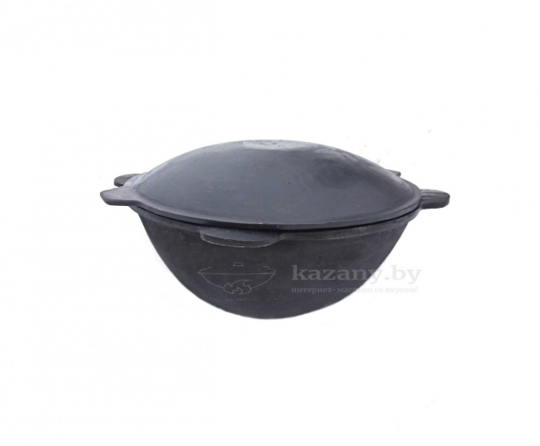 Казан узбекский чугунный 8л плоское дно с крышкой САДЖ-сковородой