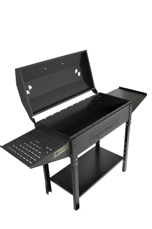 Мангал "Дачный BBQ" разборный с боковыми столиками и крышкой