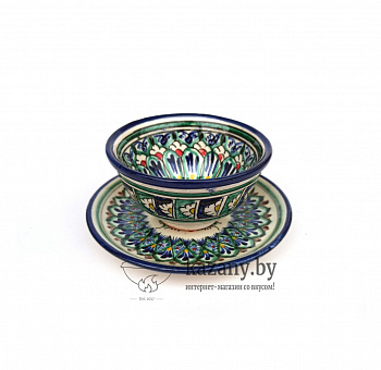 Чайная пара "Риштан" узбекская большая. Риштанская керамика