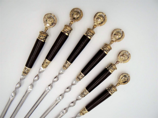 Набор шампуров с декоративным литьем и дер. ручкой "Back to USSR" (6 шт)