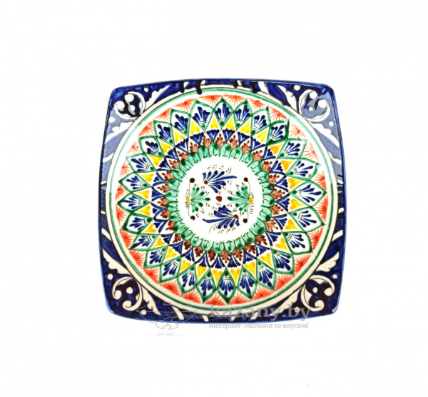 Блюдо для десертов малое "Риштан" 20х20см. Узбекская посуда
