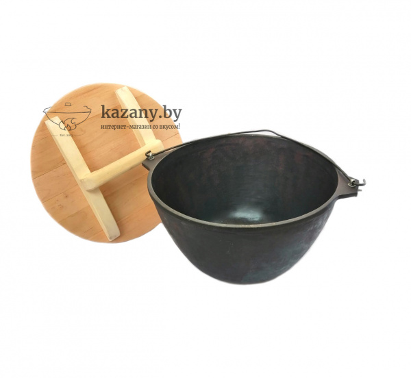 Казан чугунный Легмаш 10 литров с ручкой с деревянной крышкой