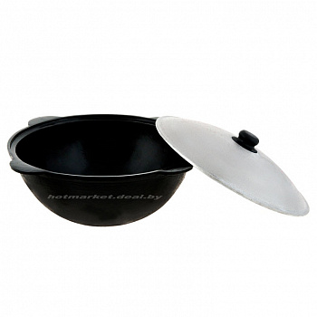 Казан узбекский чугунный 10л круглое дно с алюминиевой крышкой