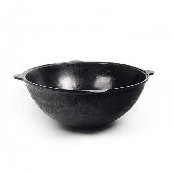 Казан узбекский чугунный 16л плоское дно с алюминиевой крышкой